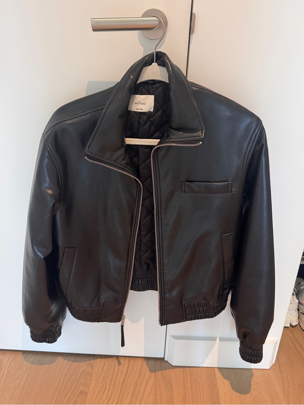 Wilfred Black Quilted-Lined Leather Bomber Jacket